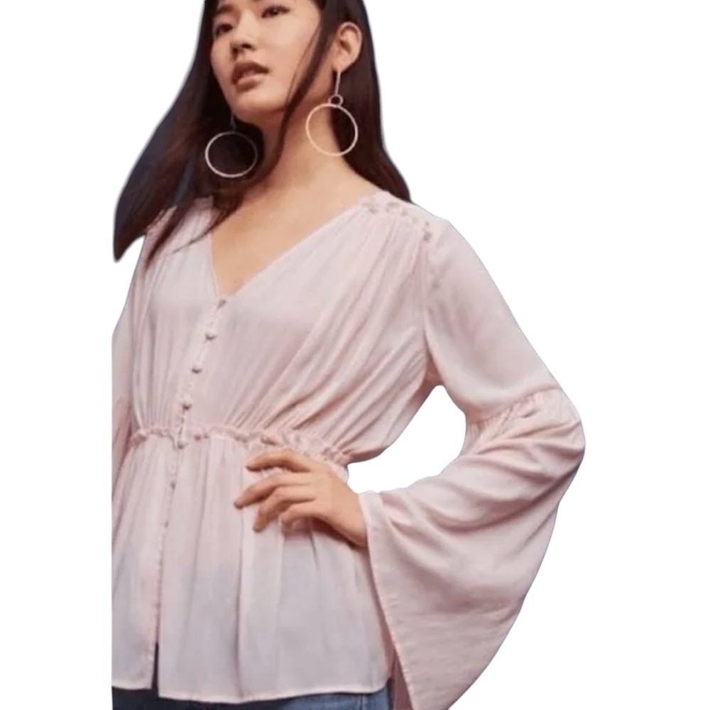 Ro & De ballet Pink romantic v neck blouse bell sleeve size large
